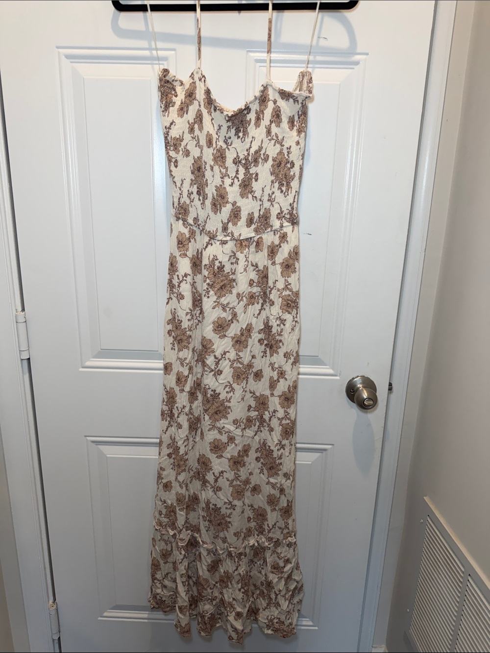 Magnolia Cream Maxi Dress with Brown Floral Print